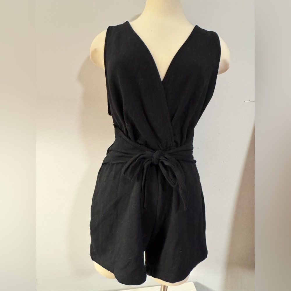 Black Wrap-Front Women’s Shorts Romper